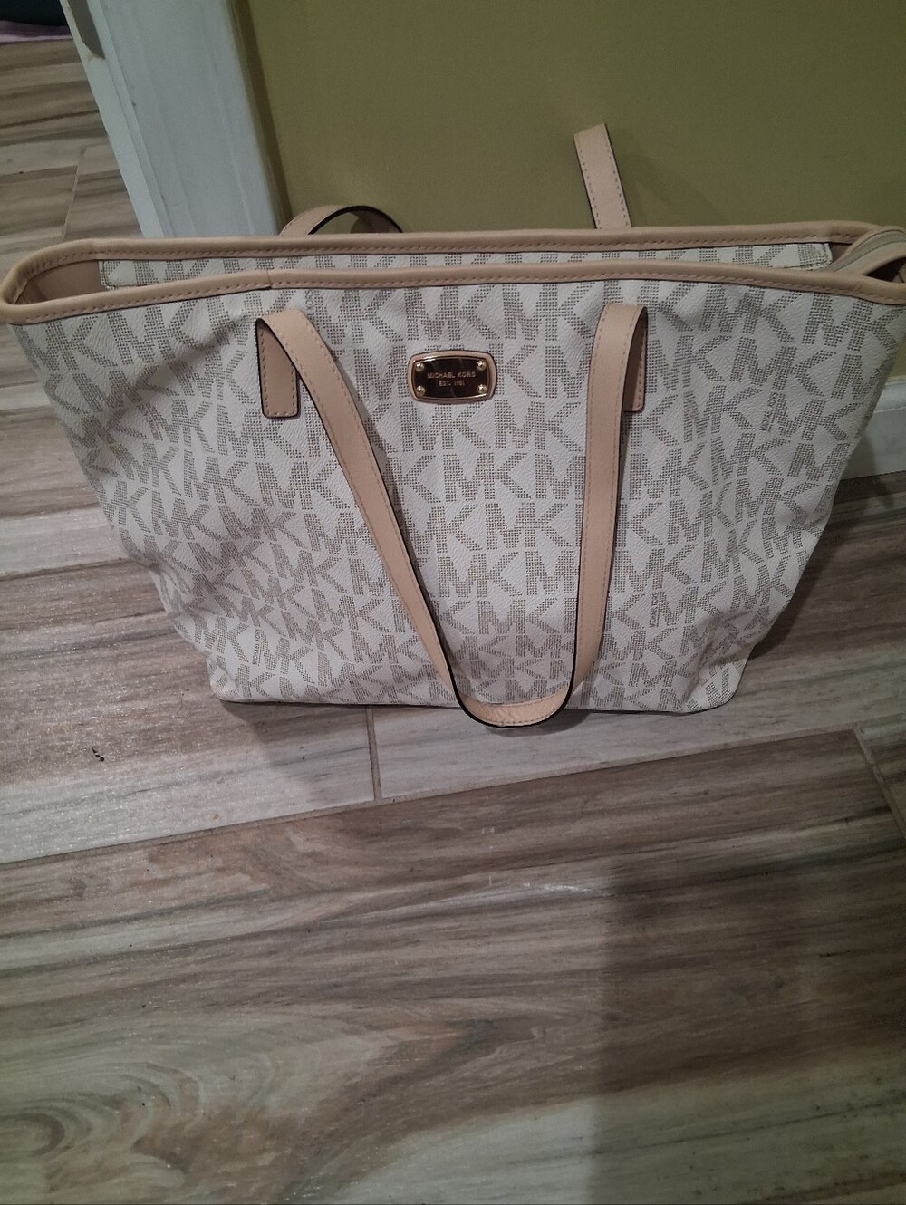 Michael Kors Cream and Beige MK Logo Tote